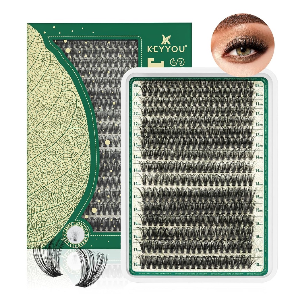 Lash Clusters 280Pcs Eyelash Clusters KEYYOU 60D D Curl 9-18MIX Clusters Lashes Dikke Super Soft Wispy DIY Eyelash Extension at Home(60D-D,9-18MIX)