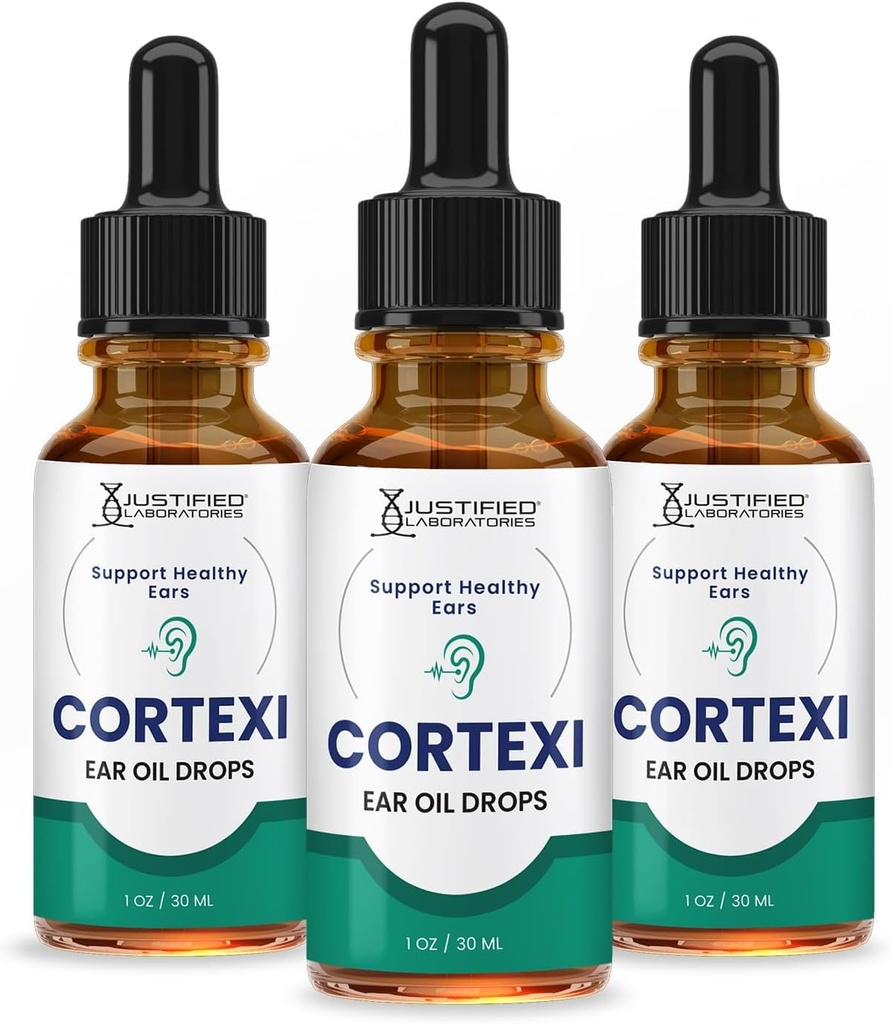 Justified Laboratories (3 Pack Cortexi Ear Drops Cortexi Healthy Eardrum Oil Supports Healthy Ears Premium Blend of Essential Oils 3 Bottles