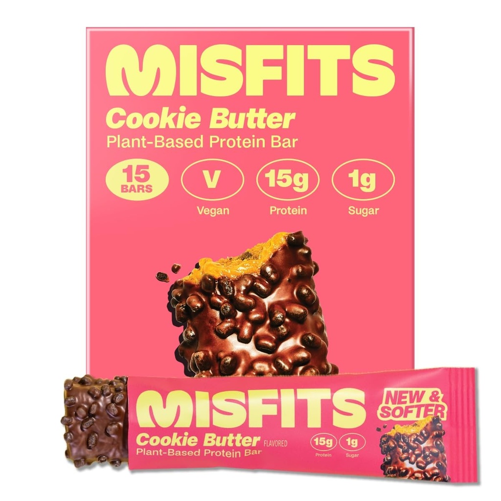 Misfits Vegan Protein Bars, Cookie Butter - Geactualiseerd recept op basis van plant, lage suiker & Carb, hoge vezel snacks 