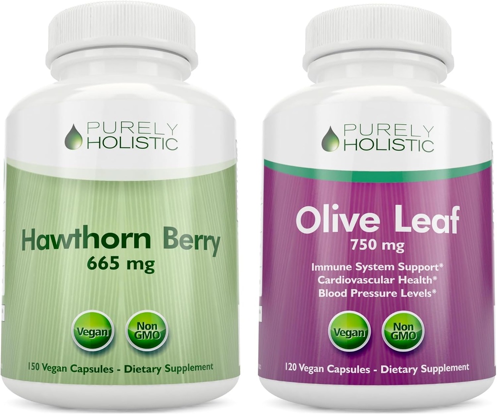 Pure Holistische Hawthorn Berry 665mg + Olive Leaf Extract 750mg Bundle + 270 Vegan Capsules - Made in The USA