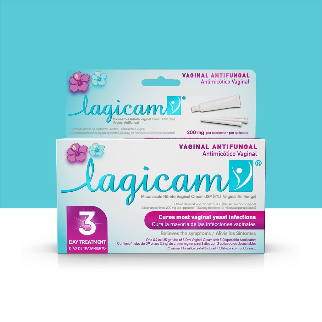 Lagicam 3 dagen Vaginale Gistinfectie Behandeling voor vrouwen, Beginnen werken op de 1e dag, Miconazol Nitraat, Antischimmel Cream verlicht jeuken en irriteren, 3 wegwerpapparaten & Crème (1 verpakking)