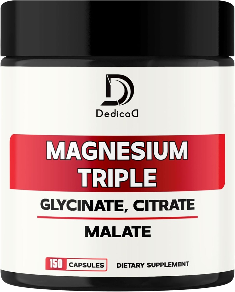 Triple Magnesium Complex 500mg - 150 Capsules - 100mg Elemental Magnesium Compound Supplement met Magnesium Glycinate, Citrate & Malate - Ondersteuning botgezondheid, spier- en immuunsysteem
