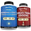 Nutrivein Premium Korean Panax Ginseng Supplement & Berberine Supplementen bundel: High-Absorptie Berberine Complex & echt Red Ginseng Bundle voor dagelijkse helderheid, vitaliteit, & Wellness