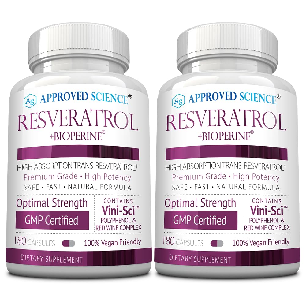 Goedgekeurde Science® Resveratrol - 1000 mg Trans Resveratrol - 250 mg Polyfenol - 98% zuiverheidsniveau - Inclusief Bioperine® - 380 Vegan Friendly Capsules - 2 flessen