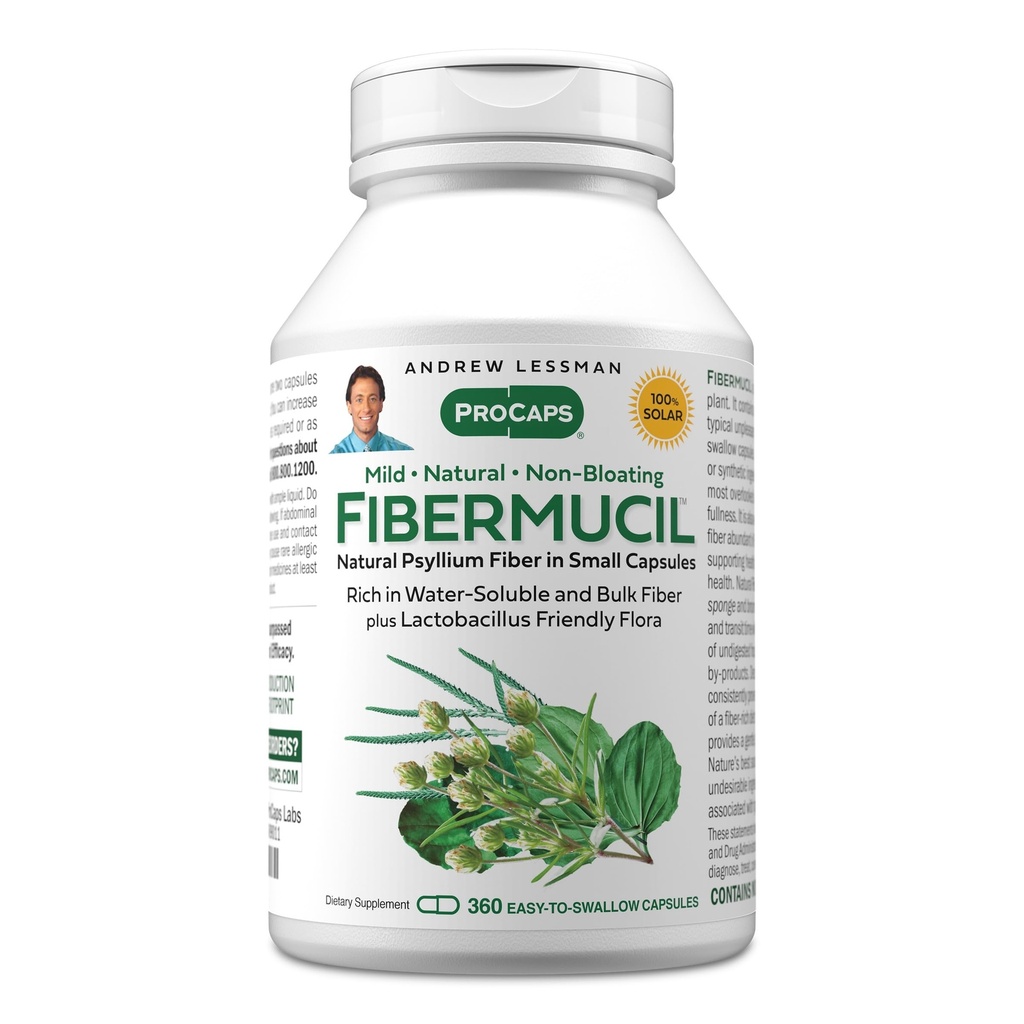 ANDREW LESSMAN Fibermucil 360 Capsules -Psyllium Husk Powder. Promoot regelmatigheid en spijsvertering gezondheid. Rijk aan vezels. Voorzichtig, rustig, effectief. Geen additieven. Klein Makkelijk te slikken capsules