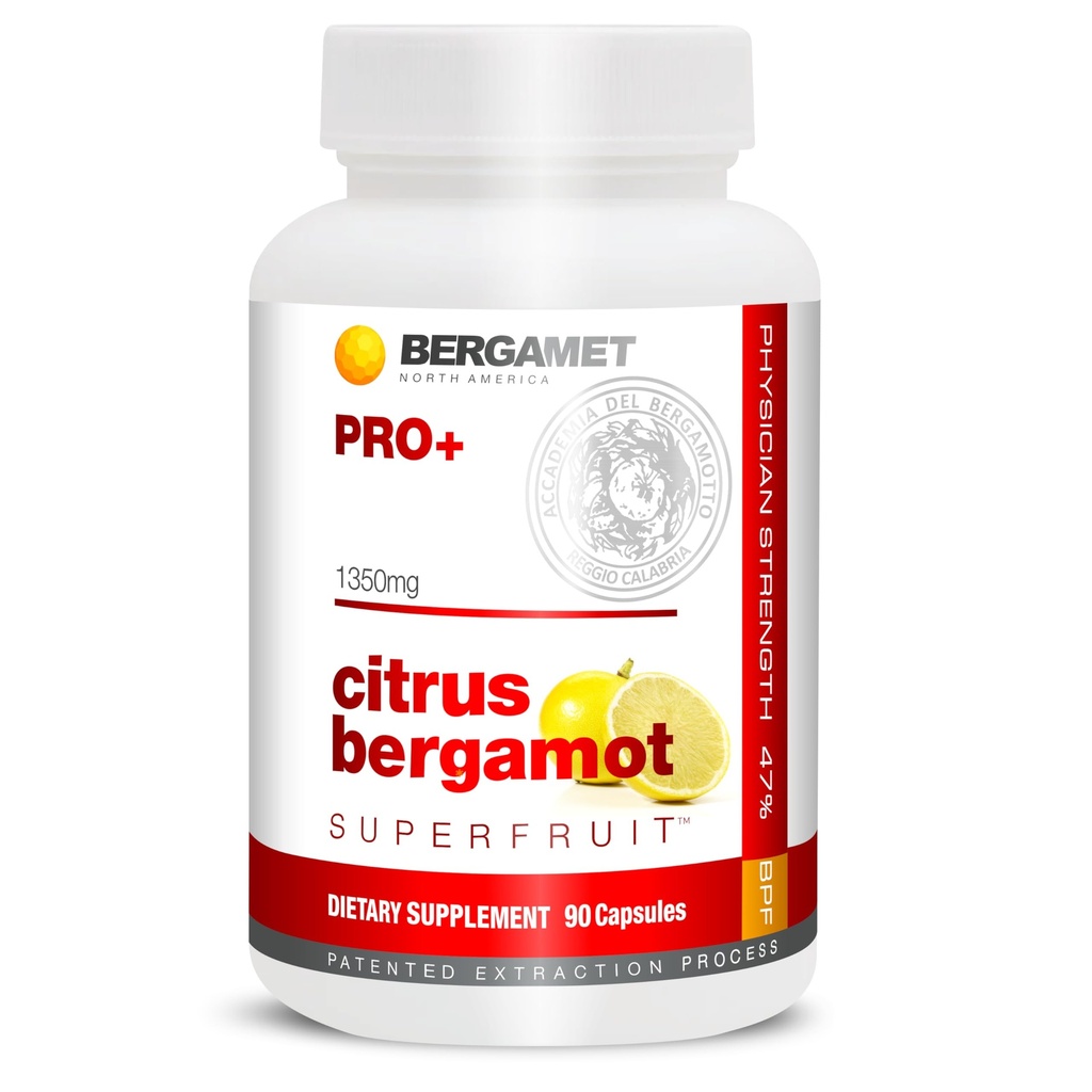 BergaMet Citrus Bergamot SuperFruit PRO+ Supplement, 200:1 Extract, 1350mg, 80% Polyfenolen, Olive Leaf Extract, 47% BPF, 's werelds sterkste, 90 Capsules, ondersteund door klinische studies, Made in The USA