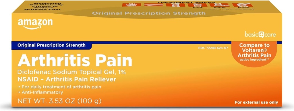 Basic Care Artritis Pijn Relieving Gel, Diclofenac Natrium Topische Gel, 1 Procent, Niet-Steroidal Anti-Inflammatory Drug, 100 Gram, 3,53 ounce (Pack of 1) (Verpakking kan variëren)