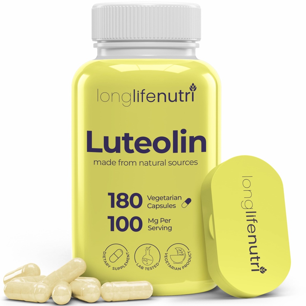 Luteolin Supplement 100mg - 180 Vegetarian Capsules, 3-Month Supply - Strengthen Cognitive Function & Overall Health - Lab Tested, Made in USA, 2 Serving Size
