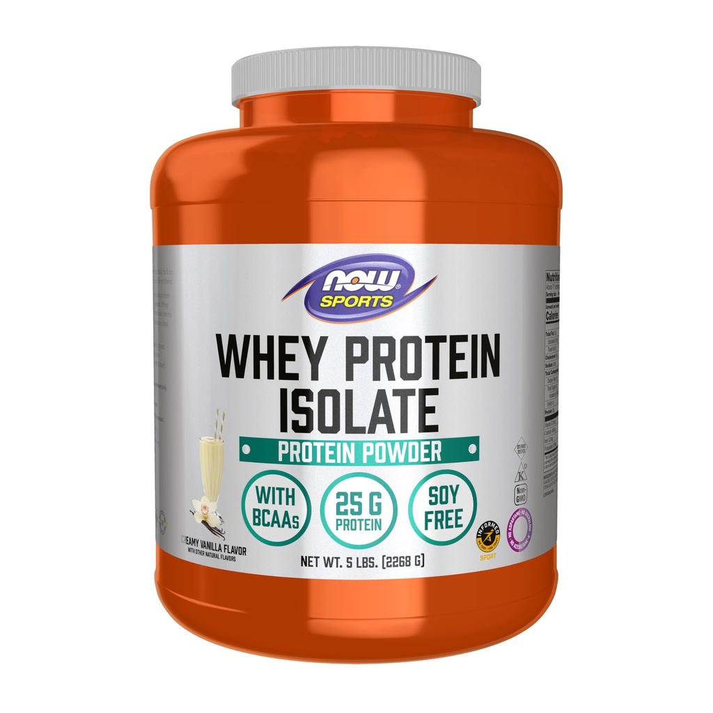 NOW Foods Sports Nutrition, Wei Protein Isolaat, 25 g met BCAA's, Romig Vanillepoeder, 5-Pond