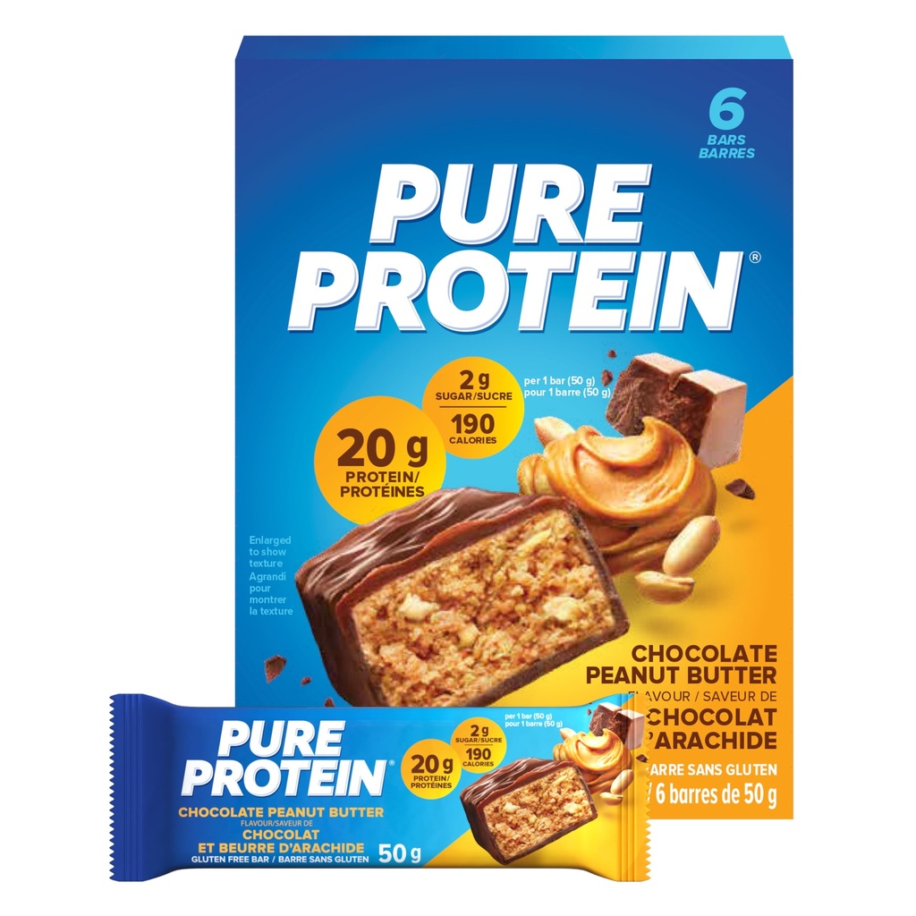 Pure proteïnerepen, glutenvrij, snackrepen, chocolade Pindakaas, 50 gram, 6 tellingen, {Importeerd uit Canada}