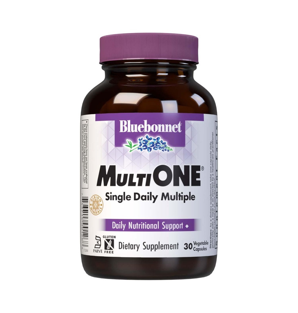 Bluebonnet Nutrition Mult One (with Iron), Daily Nutritional Support*, Vegetarian Friendly, Kosher Certified, Gluten-Free, Dairy-Free, 30 Vegetable Capsules, 30 Servings