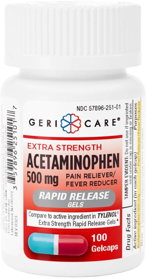 Gericare Extra Sterkte Acetaminofen 500mg Rapid Release Gelcaps, pijnverlichting 100 Telling (verpakking van 1)