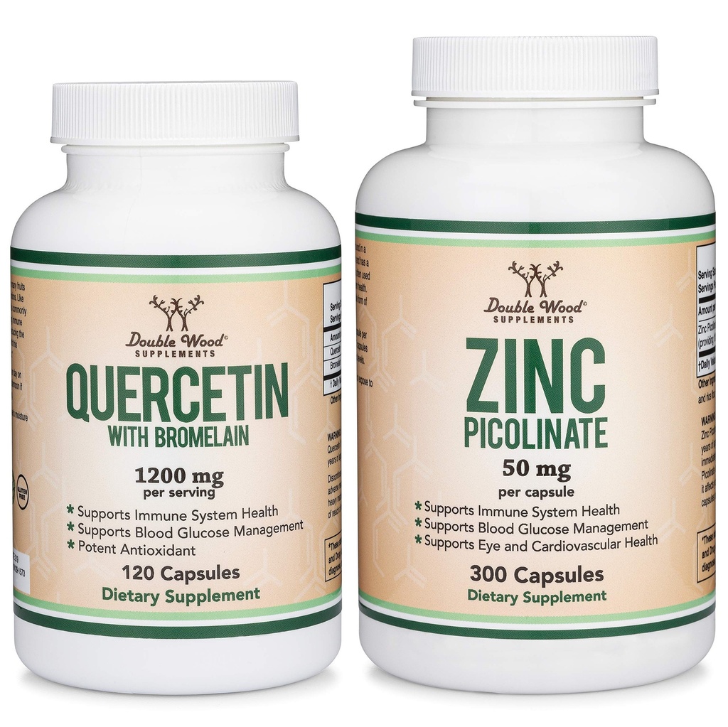 Dubbele houtsupplementen quercetine en zinkbundel - Ondersteuning van de gezondheid van het immuunsysteem (120 graaf quercetine en 300 graaf zink)