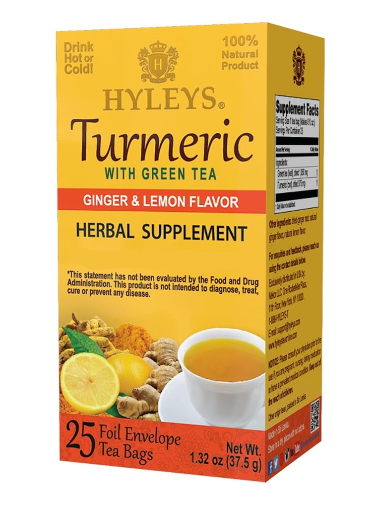 Hyleys Gember Kurkuma thee citroensmaak - 25 theezakjes (6 stuks - 150 theezakjes Totaal) - Wellness kruidensupplement Groene thee