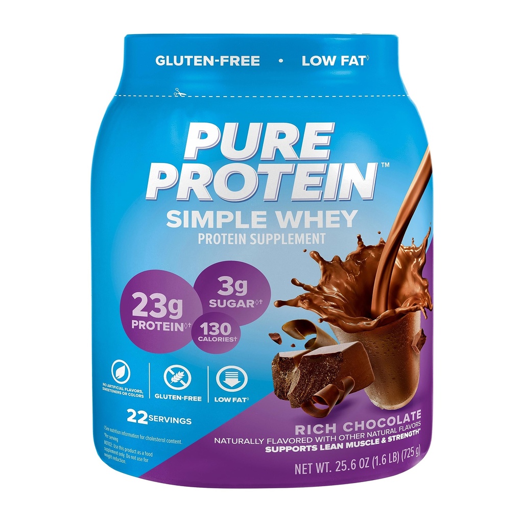 Pure proteïne Eenvoudige Wei Proteïne Poeder, Glutenvrij, 23G Proteïne, Rijke Chocolade, 1.6lbs