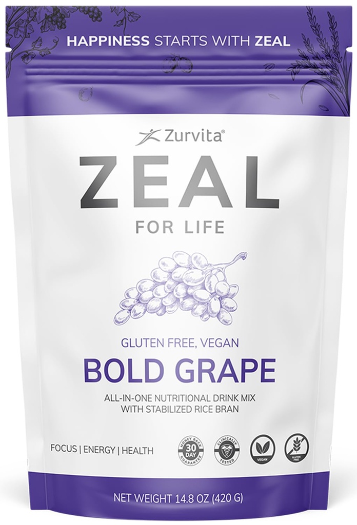 Zurvita - Zeal for Life - Bold Grape Flavor - Daily Nutritional Supplement for Vitality, Immunity, & Overall Wellness - 30-Day Wellness Bag, 420 Grams