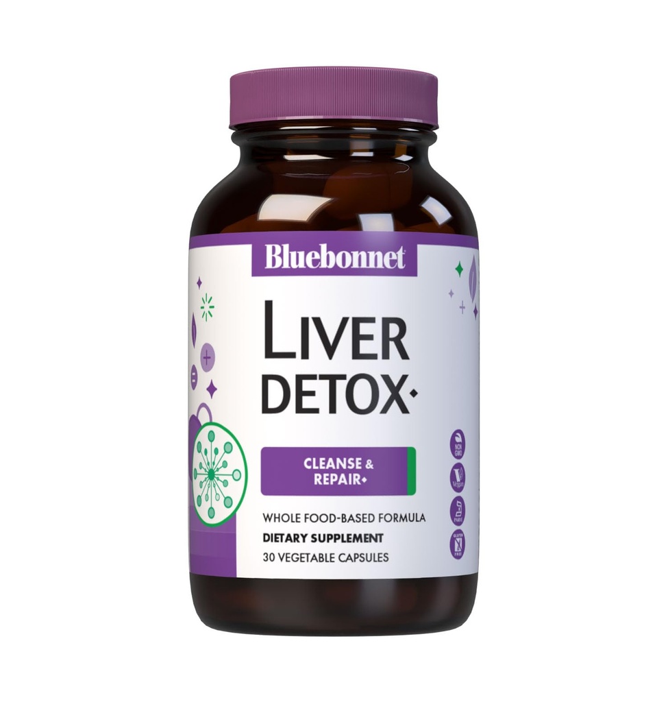 Bluebonnet Voeding Lever Detox, Lever Gezondheid*, Antioxidant Bescherming*, Sojavrij, Glutenvrij, Kosjer Gecertificeerd, Niet-GMO, Zuivelvrij, 30 Plantaardige Capsules, 30 porties