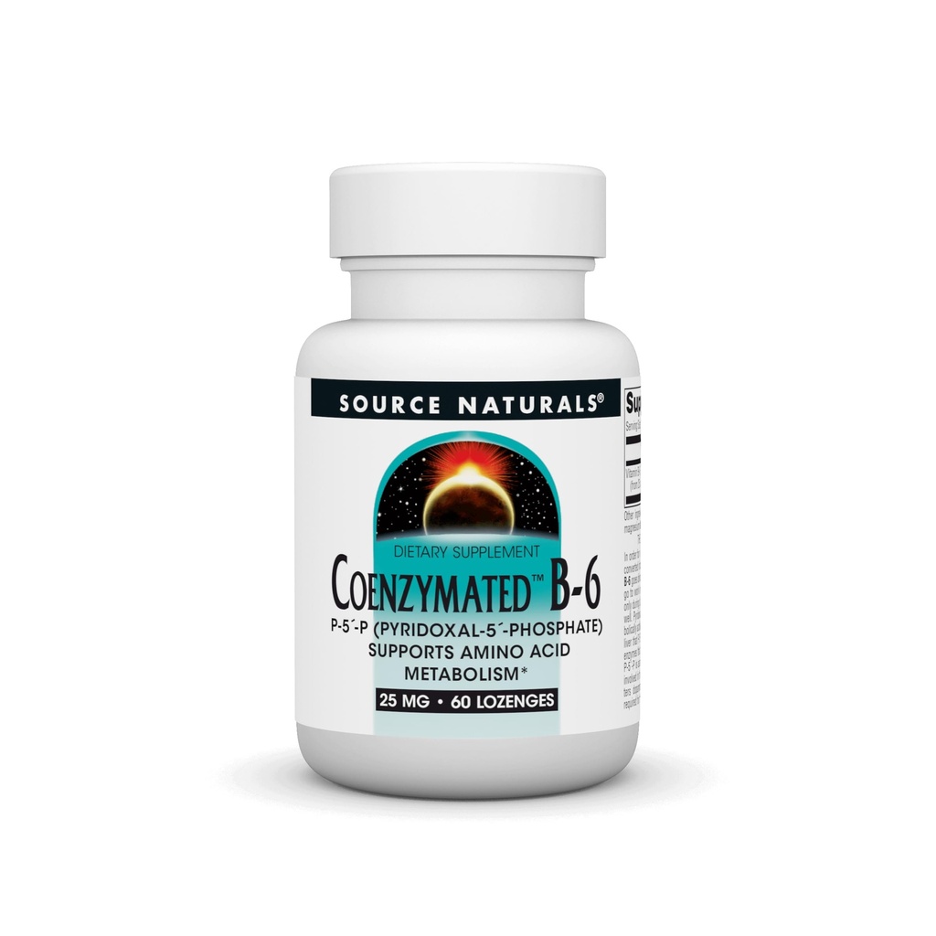 Source Naturals Coenzymated B-6 25mg P-5 Pyridoxal-5 Fosfaat Snelwerkende, Quick Solution Vitamine Ondersteunt Aminozuur Metabolisme* - 60 Lozen