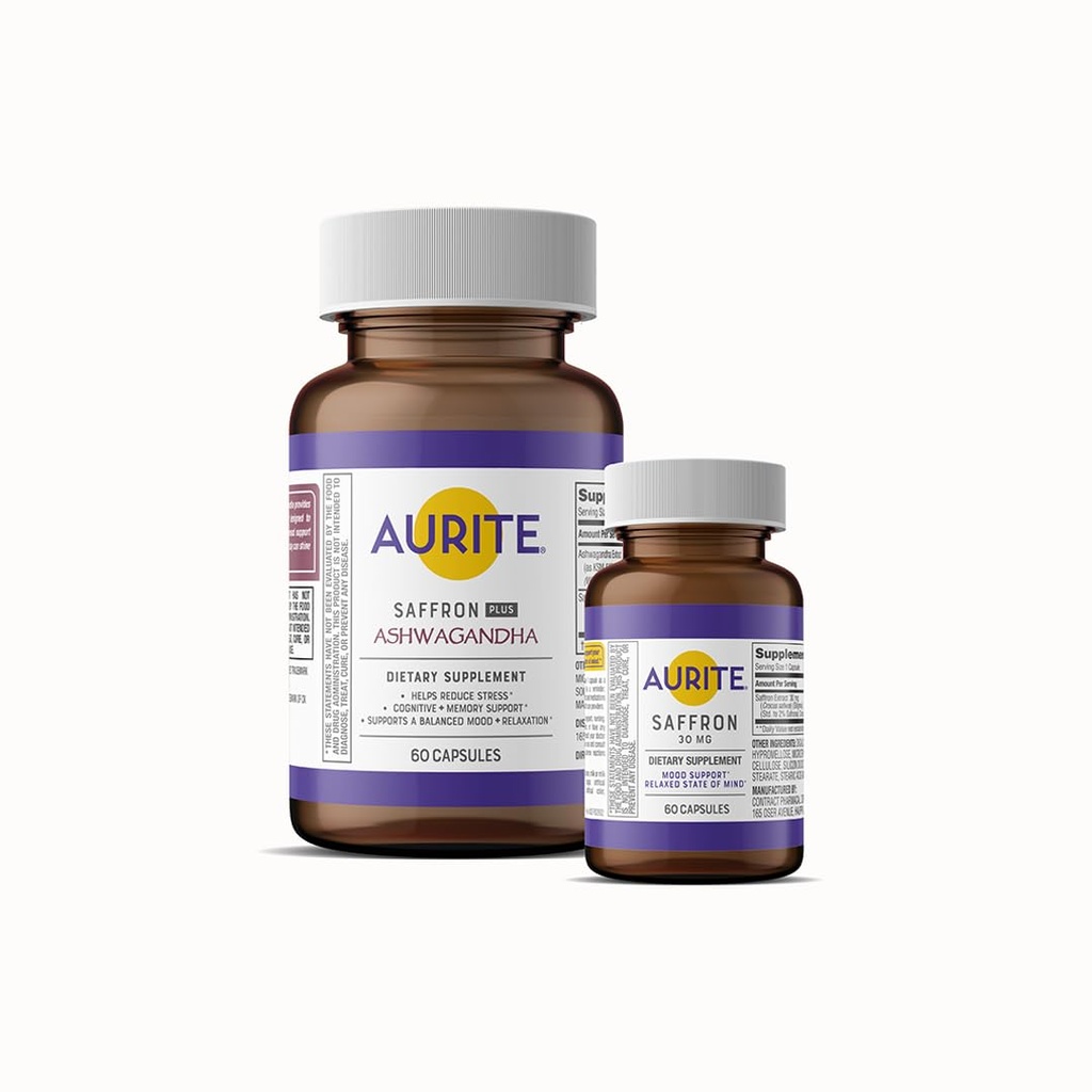 Saffron Ashwagandha & Saffron Supplement Bundle. Stress Management, Goede Ondersteuning, Lange-termijn Geheugen, Vegetarisch vriendelijk, Niet-GMO, Glutenvrij, Soy-Free