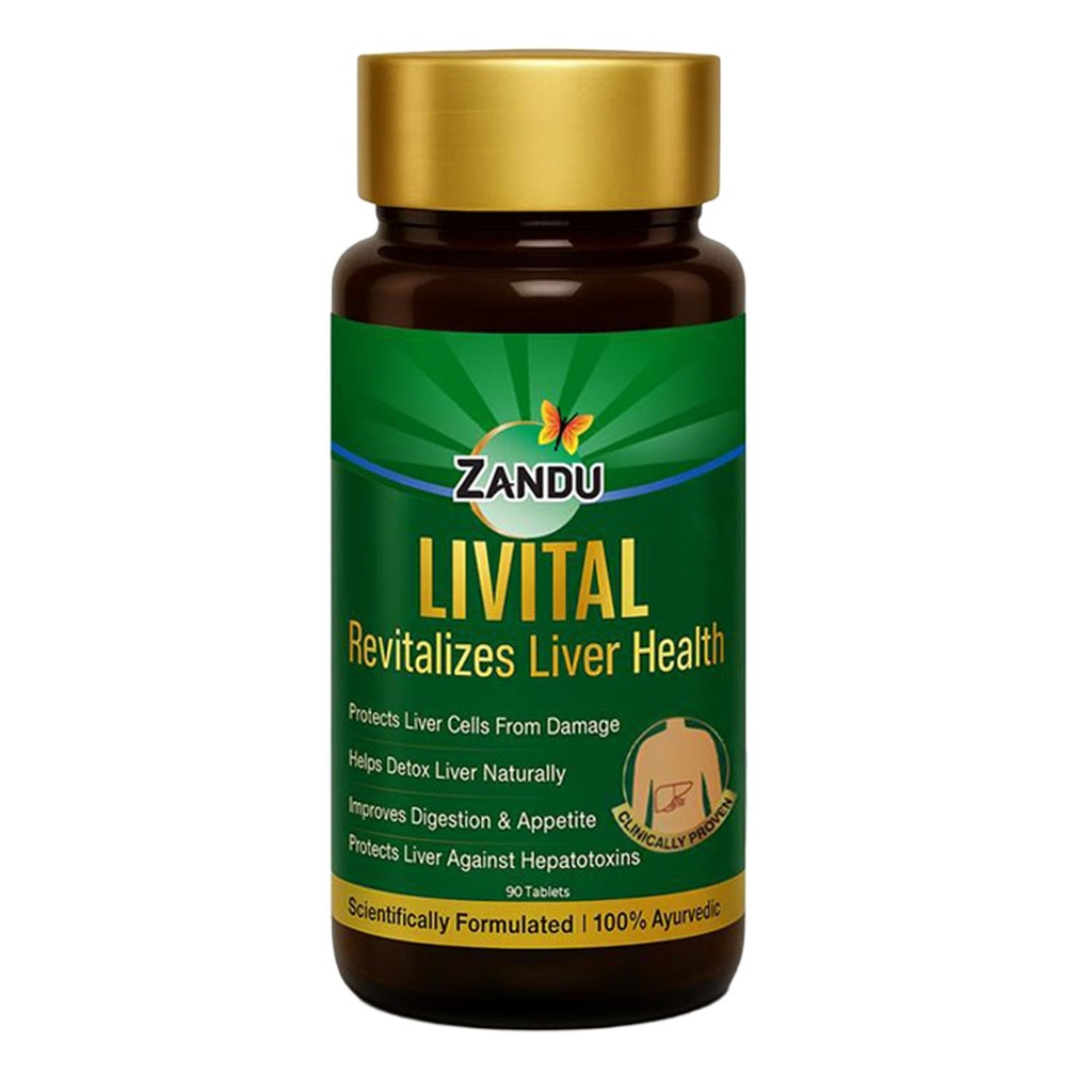 Zandu Livital tabletten, 100% Ayurvedische ingrediënten, beschermt de lever tegen verschillende levertoxinen.