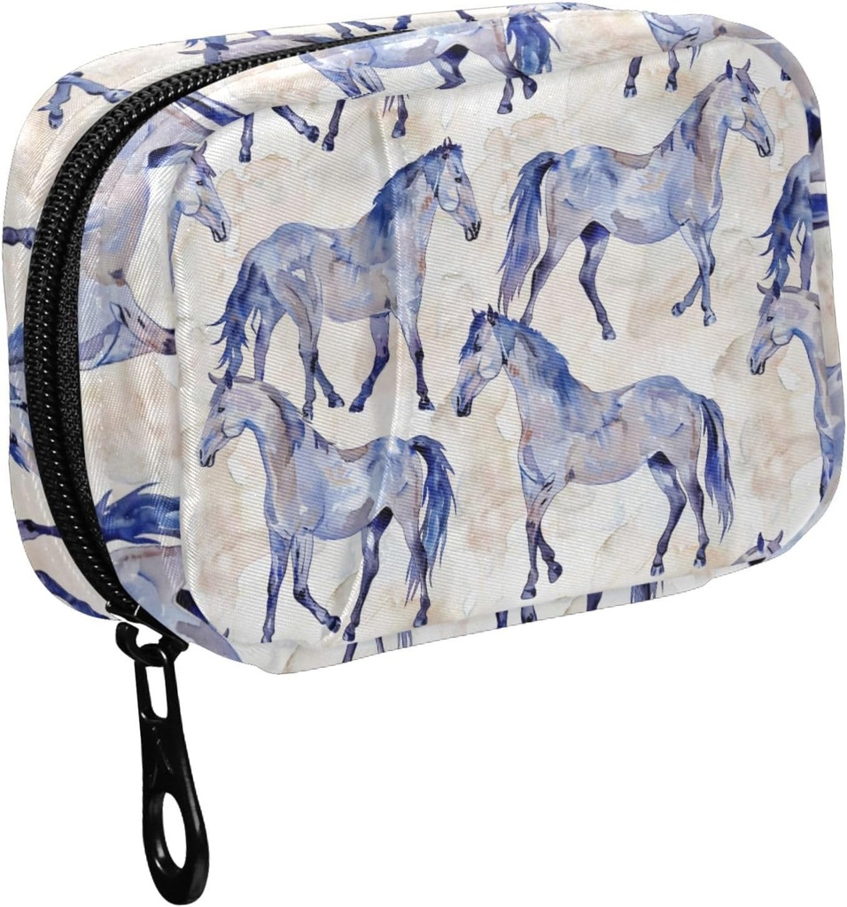 Fustyad Aquarel Hand tekenen Mooie paarden pil Organizer voor Purse, Wekelijkse draagbare pil Box met rits naar opslag Vitaminen Visolie Medicijnen Supplementen