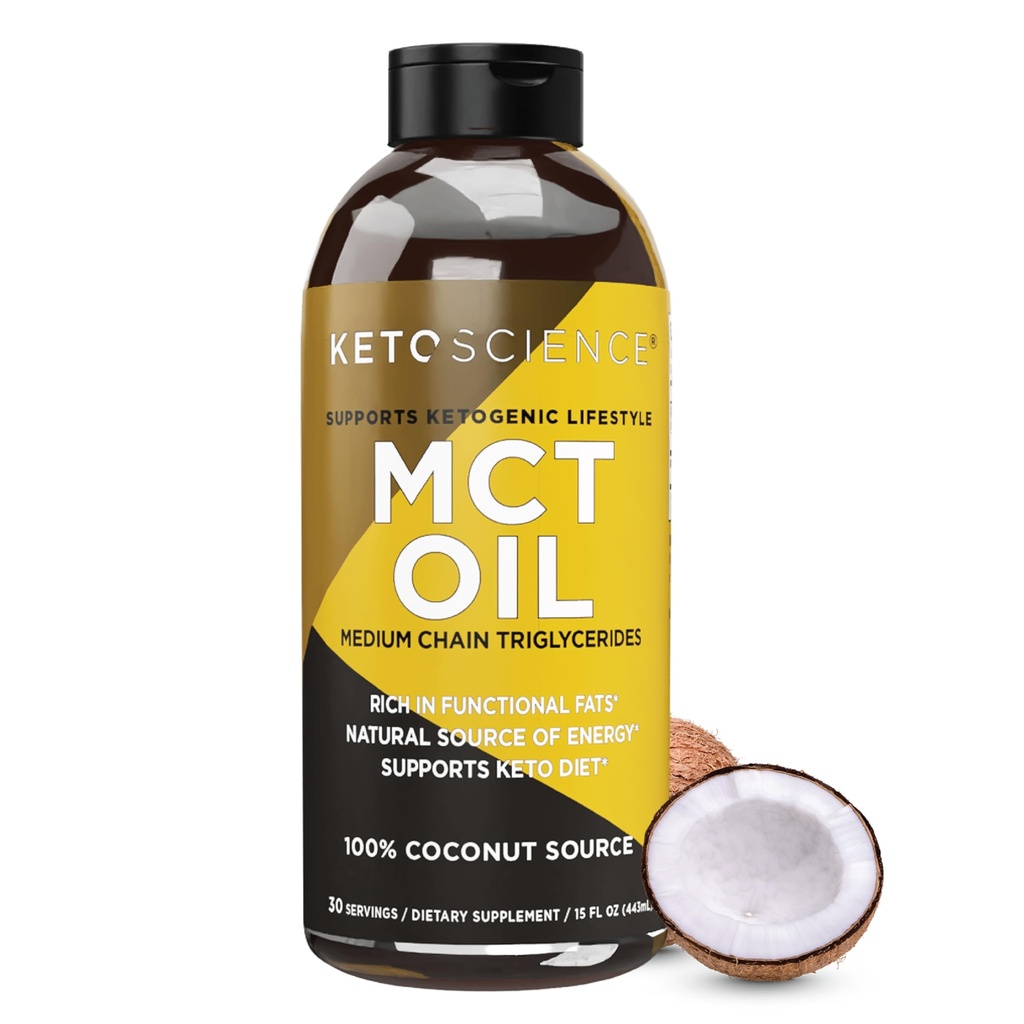 KETO WETENSCHAP Ketogene MCT Olie, Dieetsupplement, Gemaakt van 100% kokosnoten, bevordert energie, Unflavored, 15 Fl Oz