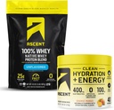 Stijgen 100% Wei Proteïne Poeder, Unflavored 2 lb & Hydration + Energy Electrolytes, Orange Mango 40 Servers