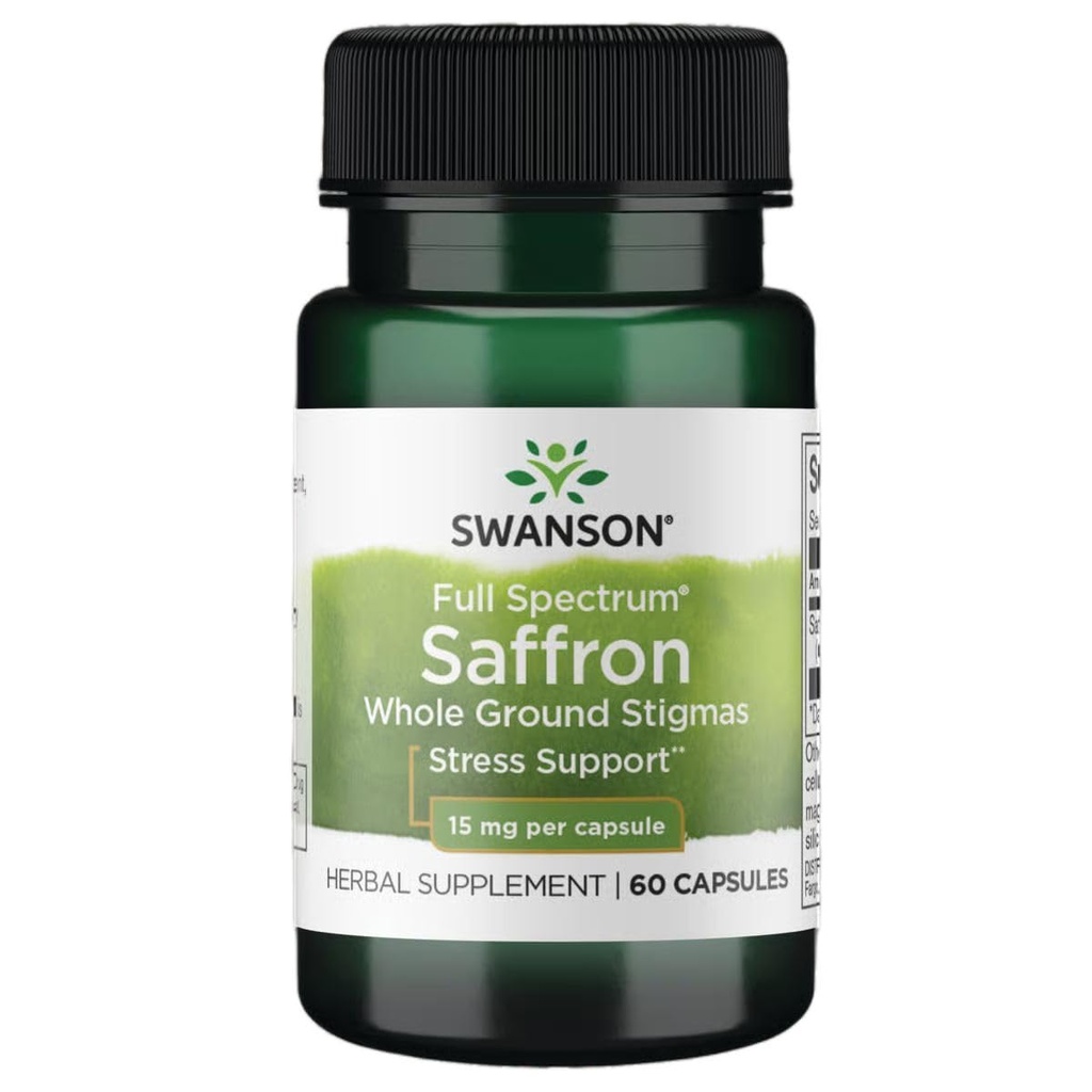Swanson Full Spectrum Saffron (Whole Ground Stigmas) - Herbal Supplement Promoting Natural Mood Support & Stress Management - Organic Spanish Saffron Supplement-(60 Veggie Capsules, 15mg Each)