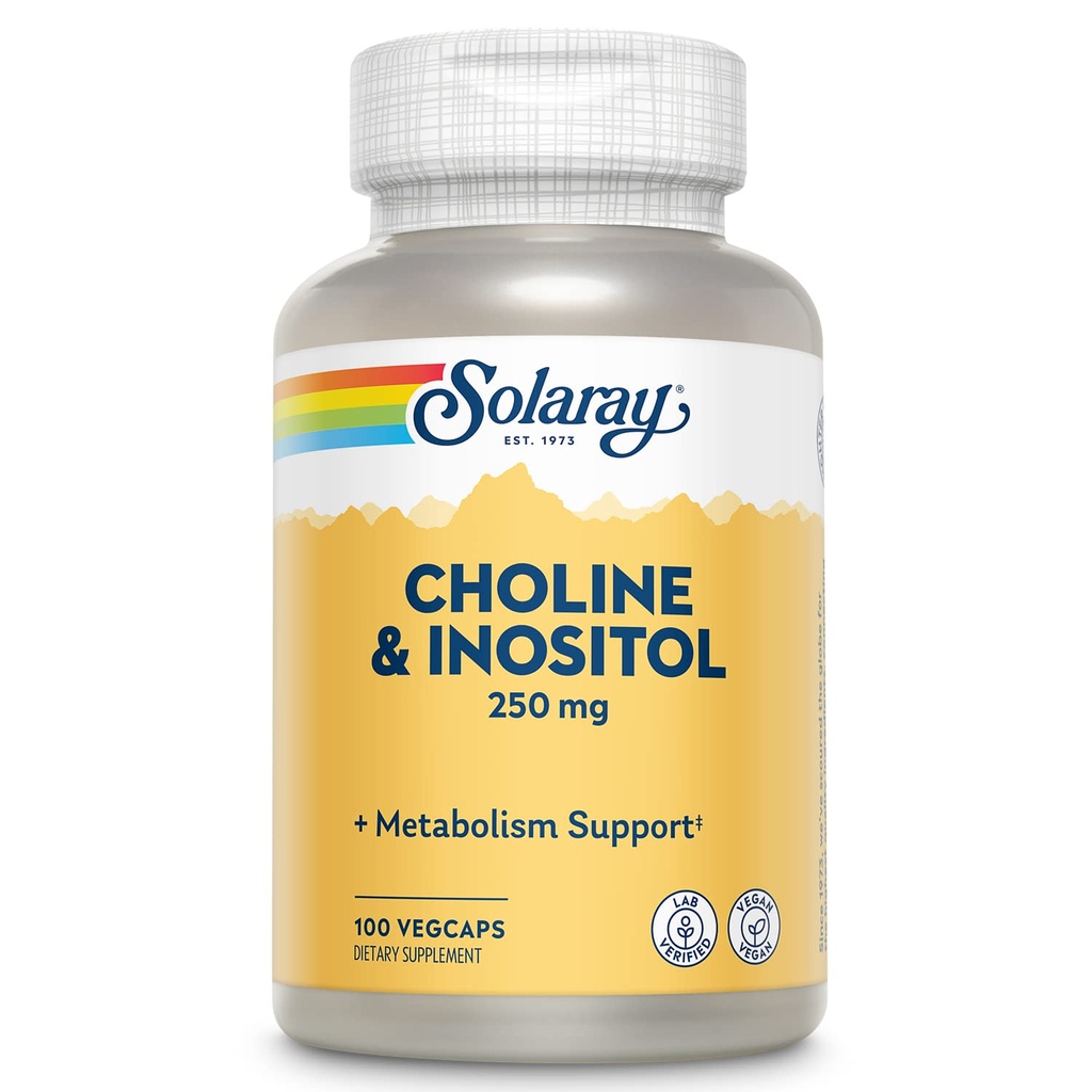 SOLARAY Choline & Inositol 250 mg Twee-Nutrient Combo voor gezond vet Metabolisme, Hersenfunctieondersteuning 100 VegCaps