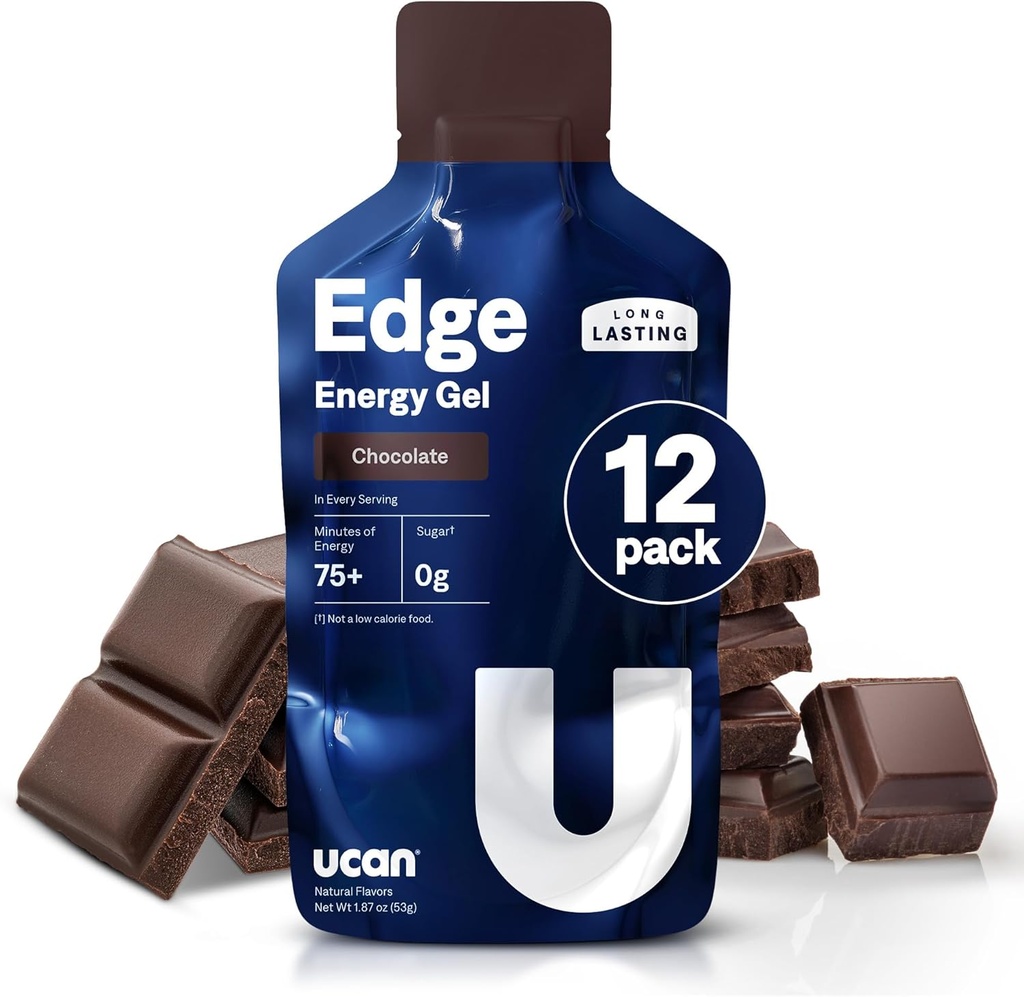 UCAN Edge Energy Gel Shots, Chocolate (12, 2 Ounce Packets) voor hardlopen, Training, Workouts, Fitness, Fitness, Crossfit, Sugar-Free, Vegan, & Keto Friendly Energy