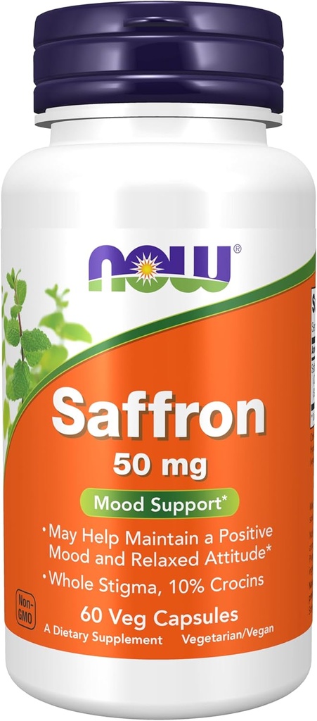 NOW Foods Supplementen, Saffron Whole Herb 50 mg met 10% Crocins, 60 Veg Capsules met Microkristallijne cellulose, hypromellose (cellulosecapsule), stearinezuur (plantaardige bron) en siliciumdioxide