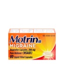 Motrin IB Migraine Relief Liquid Gel Capsules met 200 mg Ibuprofen per capsule, snelle en effectieve Migraine Hoofdpijn Geneeskunde met NSAID Pain Reliever Ibuprofen, Cafeïnevrij, 80 st.