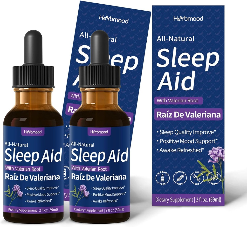 Valeriaan Root Sleep Support Drops, Gotas de Manzanilla y Flor de Jamaica y Valeriana para Dormir, Nature Herbal Extract Liquid for Deep Sleep. 4oz