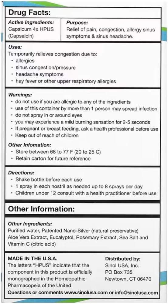 SinolM, natuurlijke neusspray voor snelle Allergie & Sinus Relief, 15 ml (verpakking van 2)