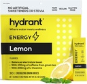 HYDRANT energie Citroen smaak 30 Stick Pack, Cafeïne & L-Theanine Rapid Hydration Mix, Electrolyte Hydration Powder Packets met zink