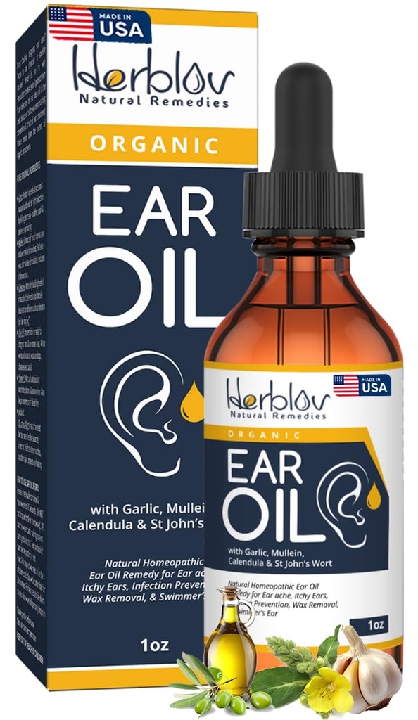 Biologische oorolie voor oorinfecties - Natuurlijke oordruppels voor infectiepreventie, Swimmer's Ear & Wax Removal - Kids, Adults, Baby, Dog Earache Remedy - met Mullein, Knoflook, Calendula, Made in USA