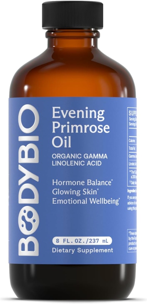 BodyBio Evening Primrose Oil - Natuurlijke Gamma Linoleenzuur voor gezonde huid en hormoonbalans - Niet-GMO, koud geperst - 8oz