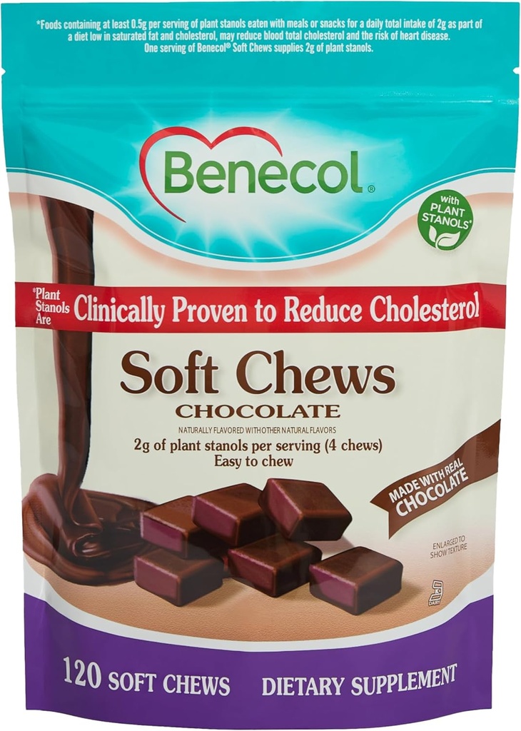 Benecol® Zachte Kauwen - Gemaakt met klinisch bewezen Cholesterol-Lowering Plant Stanols - Cholesterol Management Supplement (120 Chocolade Kauwen)