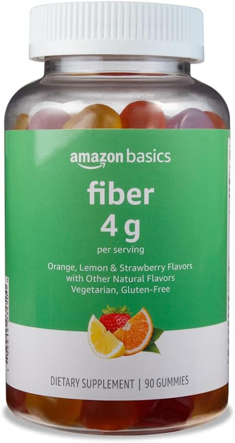 Basis Fiber Gummy's voor Digestieve Gezondheid en Regularity, Oranje, Citroen & Aardbei Smaken, 90 Tellen, Pack van 1 (voorheen Solimo)