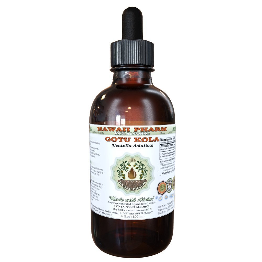 Gotu Kola Alcoholvrije Liquid Extract, Biologische Gotu Kola (Centella Asiatica) Gedroogde Blad Glycerite Hawaii Pharm Natural Kruidensupplement 4 oz