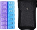VOFOON Travel Pill Organizer 2 keer per dag, Large AM PM Pill Organizer 7 Dag, PU Lederen Daily Pill Box Case, Weekly Pill Medicine Organisator voor Vitaminen Geneeskunde Visolie Supplementen (L grootte)