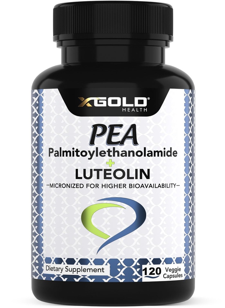 Palmitoylethanolamide 630 mg + Luteoline Gestandaardiseerde 98%- Micronized Pea 99% Zeer zuiver en biologisch beschikbaar - Made in USA - Supplement for Men and Women - 120 Veggie Capsules