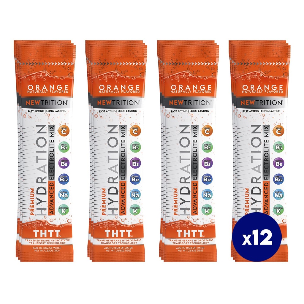 Hydration Powder, Orange Pack van 12 Electrolyte Powder Packets, natuurlijk Flavored Hydrating Packets voor water, Fast Acting Hydrate Electrolytes met Vitaminen B & C, Energie & Recovery