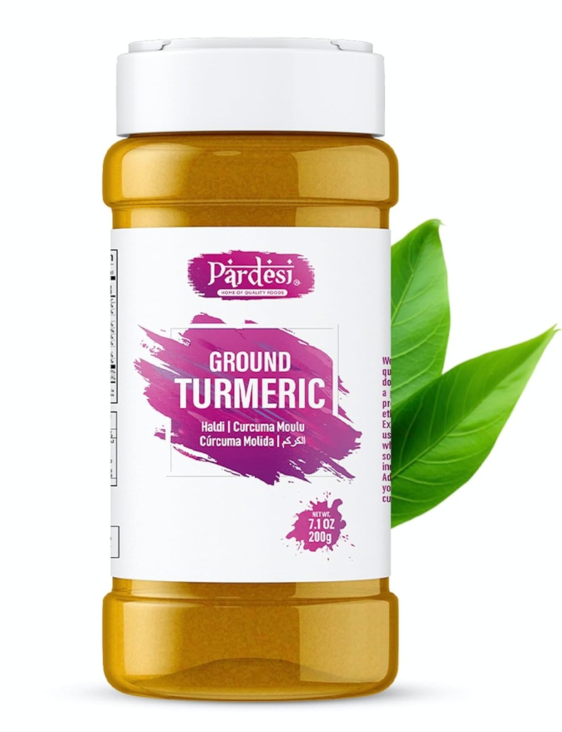 Pardesi Turmeric Root Powder 8.11 OZ (230g) Natural, 100% Curcumin Ground I Haldi I NON GMO, Indiase oorsprong, Gemakkelijk op te slaan Jar met Shaker - Kurkumapoeder, Tumeric Powder, Curcuma en Polvo 100% Zuiver, Zoutvrij - Veganistisch - Glutenvriendelijk I Indiase oorsprong
