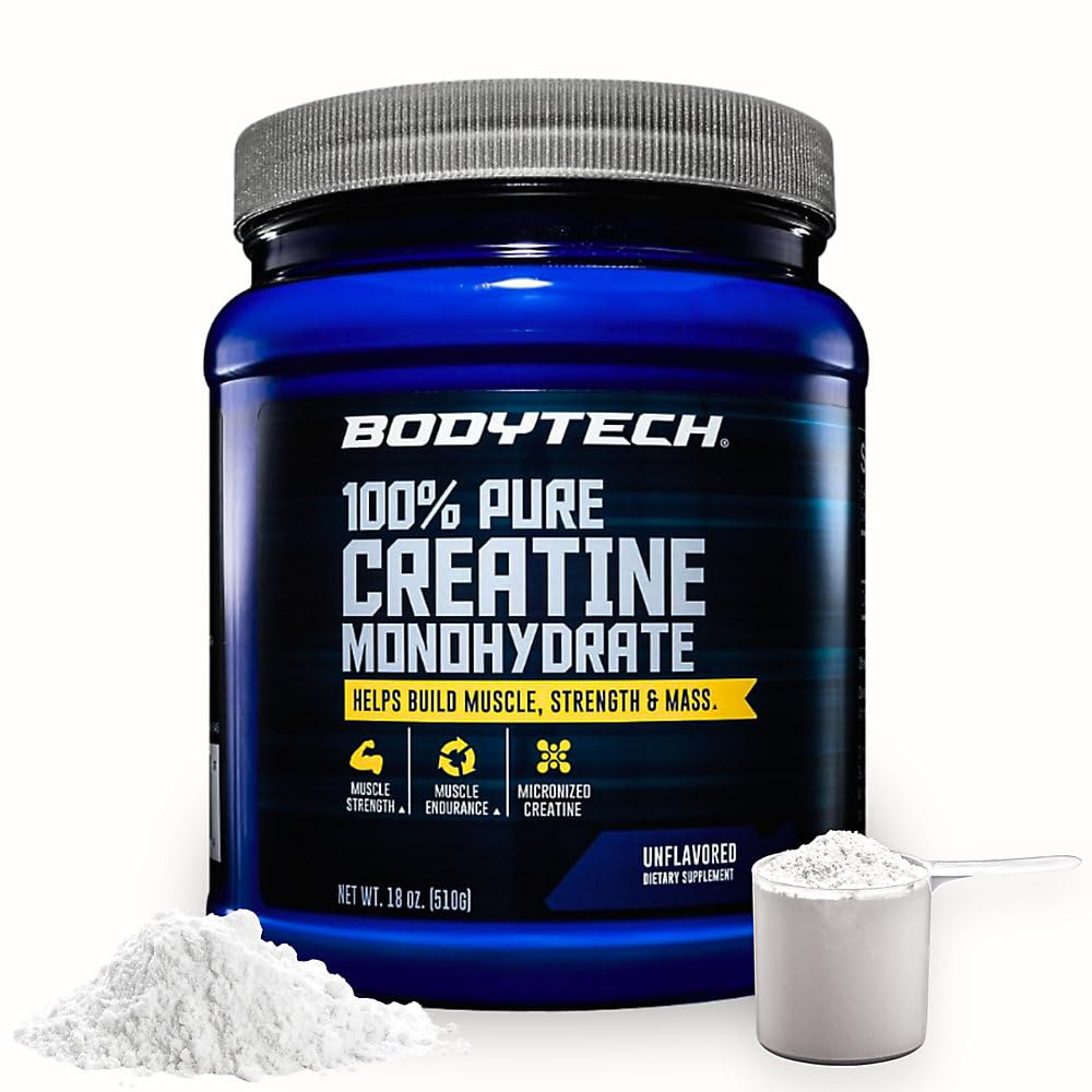 BODYTECH 100% Pure Creatine Monohydraat poeder - Premium Micronized Creatine voor verbeterde spierkracht en prestaties - Ondersteunt spieren, herstel en verhoogde Oefening (18oz/102 Servers)