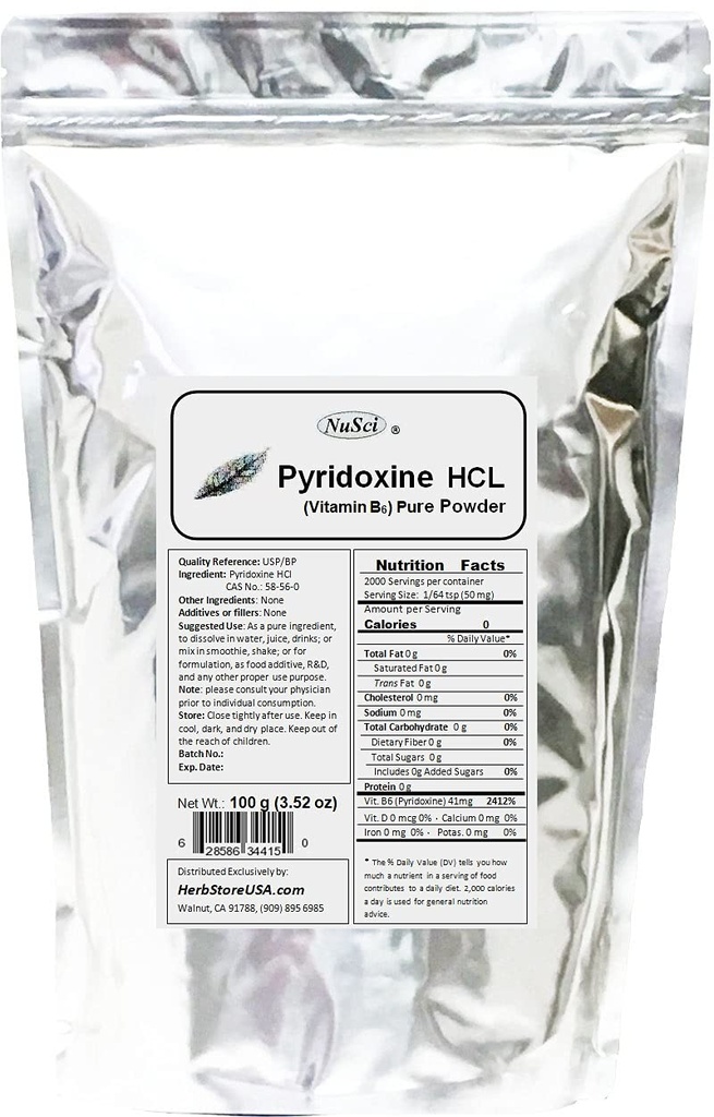 Pyridoxine HCl Vitamine B6 Zuiver poeder 100g (3,52oz)