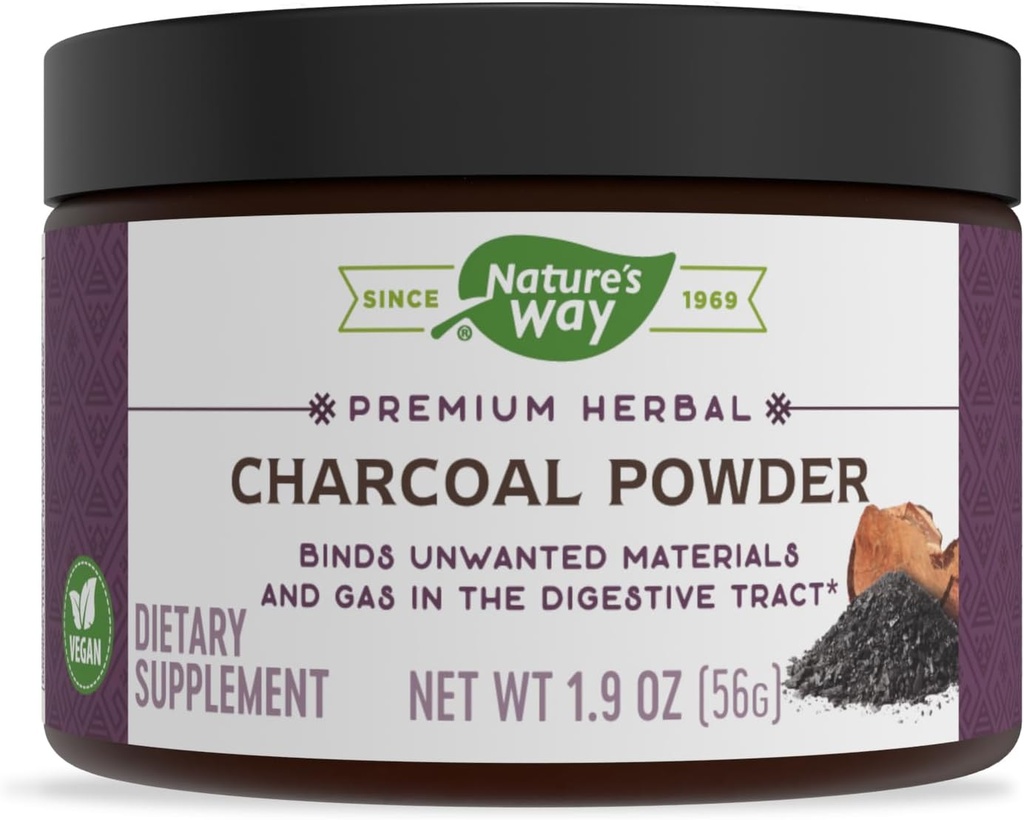 Nature's Way Premium Kruidenkoolpoeder, 800 mg Per portie; Poeder; BPA Gratis verpakking (Verpakking mei Vary)