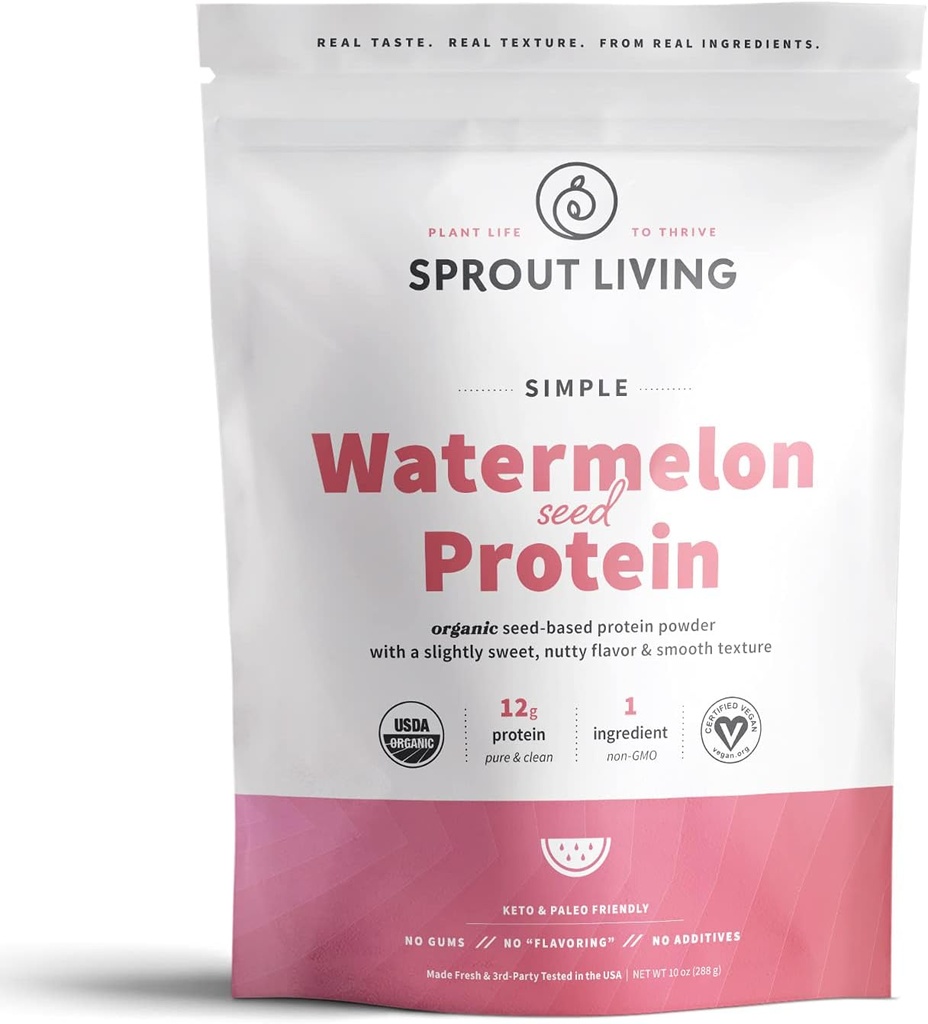 Sprout Living Simple Watermeloen Seed Protein Powder, 12 Gram Biologische Plant Based Protein Powder zonder kunstmatige zoetstoffen, Non-Dairy, Non-GMO, Vegan, Glutenvrij, Keto Drink Mix (10 oz)