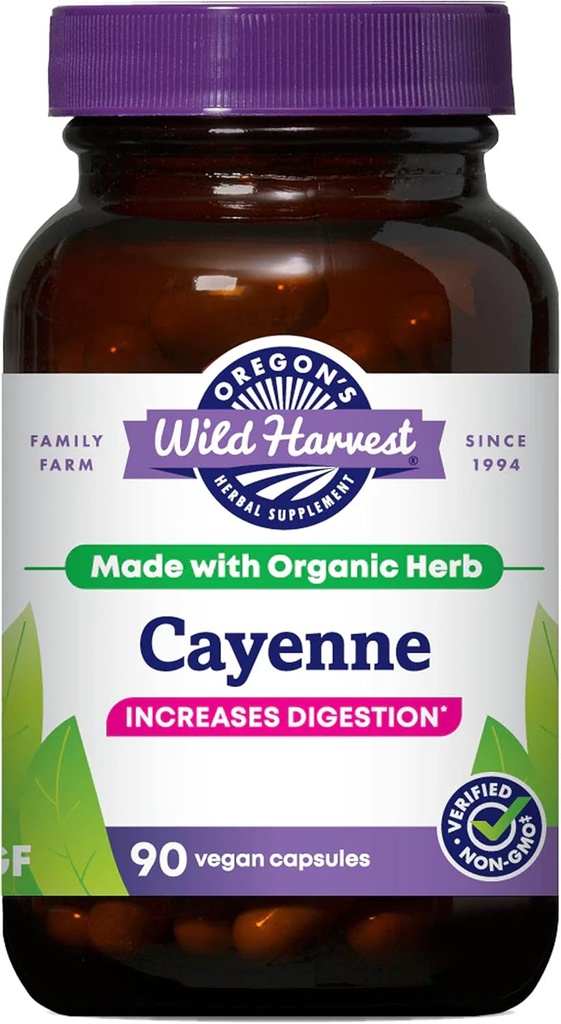 Oregon's Wild Harvest Non-GMO Cayenne Capsules, Biologische Kruidensupplementen, 90 Tellen