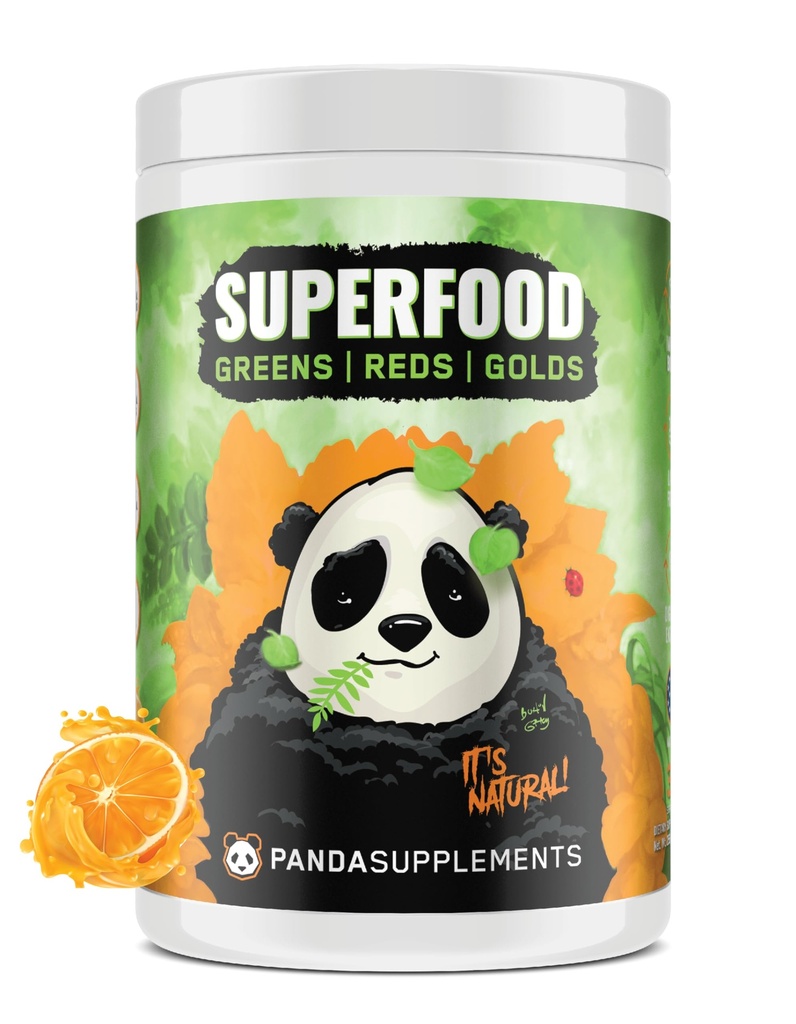 Underground Bio Labs/Panda Supps: All Natural SUPERFOOD: Greens, Reds, Golds,Probiotica,Ashwagandha en Lion's Mane, for Health and Wellness 13.76 Oz (Orange)